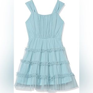 Speechless Girl’s Sleeveless Tiered Ruffle Trim Glitter Tulle Blue Dress size 10